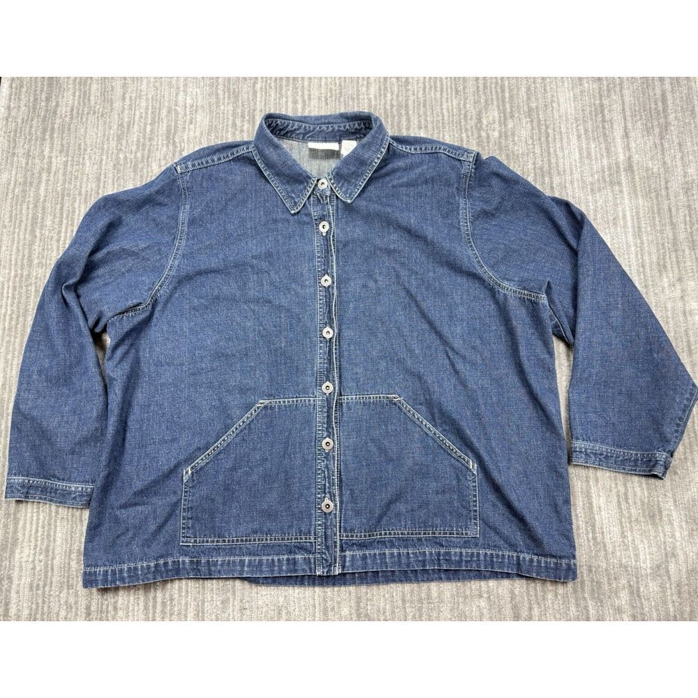LIZ CLAIBORNE Jacket Trucker Denim Button Up Cotton Blue 3X